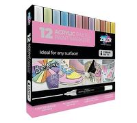 Zieler Lot de 12 stylos de peinture acrylique pour peinture sur roche, céramique, porcelaine, verre, pierre, galets, tissu, bois et bricolage - Marqueurs permanents à base d'eau - Couleurs pastel