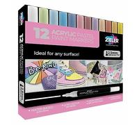 Zieler Lot de 12 stylos de peinture acrylique pour peinture sur roche, céramique, porcelaine, verre, pierre, galets, tissu, bois et bricolage - Marqueurs permanents à base d'eau - Couleurs pastel