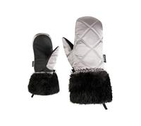 Ziener Lilione-Z Moufles de Ski pour Fille - Poignets en Fourrure synthétique - Coupe-Vent - Imperméables - Argent métallisé - Taille 3,5