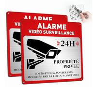 ZIENZENGYA 2 Pièces Alarme Vidéo Surveillance en Aluminium, 15x15cm Panneau Propriété Privée Panneau Camera Surveillance, Autocollant Alarme Maison Adhésif & Forage préalable