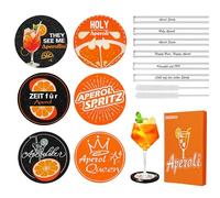 ZIENZENGYA Lot de 14 pailles Aperol Spritz (6 dessous de verre en feutre Aperol, 6 pailles en verre de 20 cm, avec 2 brosses de nettoyage), coffret cadeau Holy Aperoli Spritz pour petite amie, homme