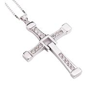 ZIERVIA avec croix Fast and Furious Vin Diesel en argent sterling 925 - Chaîne unisexe avec pendentif crucifix for homme et femme - Ensemble assorti for couple(16G(GIRL),60CM)