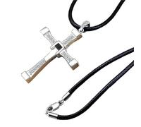 ZIERVIA Collier croix Fast and Furious Vin Diesel en argent sterling 925, avec cordon en cuir ou chaîne en argent pour homme et femme, bijou de motard unisexe.(Leather Cord,GIRL(16G))