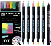 Zig Cartoonist Kurecolor Fine&brush Lot De 5 Marqueurs À Double Pointe À Base D'alcool Pour Artiste, Professionnel, Fabriqué Au Japon[Z2565]