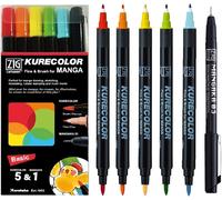 Zig Cartoonist Kurecolor Fine&brush Pastel Set De 5 Couleurs Avec Marqueurs Mangaka Noir 0,1 Mm, À Base D'alcool, Pour Artiste, Professionnel, Fabriqué Au Japon (Basique)[Z1949]