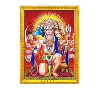 zig zag Cadre photo Lord Panchmukhi Hanuman Ji pour mur, table, salle Pooja (17,8 x 22,9 cm, verre acrylique) Doré