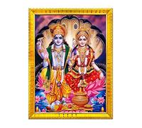 zig zag Lord Lakshmi Narayan/Lord Vishnu With Lakshmi Mata Cadre photo rectangulaire pour mur/table/chambre Pooja (17,8 x 22,9 cm, verre acrylique) doré