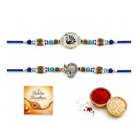 zig zag Lot de 2 pendentifs Rakhi en argent pour frère | Fil bleu Designer Rakhi Combo | Raksha Bandhan Rakhi de qualité supérieure avec carte de vœux Roli Chawal, argenté (RN-2252-2253)