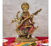 Zig Zag Maa Saraswati Devi Idol Statue de la déesse de la connaissance, figurine de musique MATA Saraswati pour école, bureau, maison (multicolore, 20,3 cm)