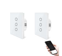 ZigBee Lot de 2 interrupteurs volet roulant, UseeLink Alexa, panneau tactile, compatibles Alexa et Google Home, application contrôlable, minuterie, hub Tuya nécessaire