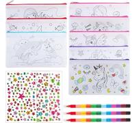 ZIGefofo 12 Pièces Pochette en Tissu Zippée Enfant Bricolage DIY Personnalisable Trousse de Maquillage en Toile Trousses à Crayons Sac à Colorier Garcon Fille Loisirs Créatifs pour Anniversaire Fêtes