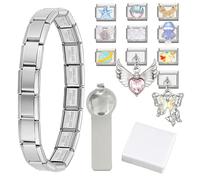 ZIGefofo 13 Pièces Ensemble de Bracelet de Charme Italien | 1 Bracelet Breloque Italienne + 10 Modules Amovibles + 1 Outils D'ouverture + 1 Coffret Cadeau Charms Dans le Style Italien pour Femme