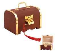 ZIGefofo Coffre au Trésor en Bois avec Serrure Vintage Pirate Tirelire en Bois à Personnaliser Boîte de Rangement Décorative pour Anniversaire Fête Pirate Rangement Décoration - 14,5x10x10cm
