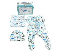 Ziggle nouveau cadeau bébé valise, costume zippé, chapeau et muslin (dinosaur uptown) (0-3 mois)