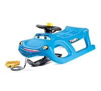 Zigi-Zet Steering Sledge - en forme de voiture, avec glissières en acier et corde - avec volant et klaxon, et lame coulissante orientable