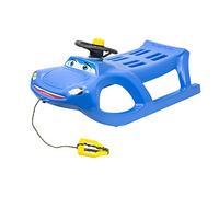 Zigi-Zet Steering Sledge - en forme de voiture, avec glissières en acier et corde - avec volant et klaxon
