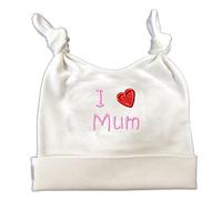 Zigozago - Chapeau en Coton Fait Main pour Nouveau-né avec 2 nœuds. Le Chapeau est brodé avec Les Mots I Love Mum Couleur : Rose - Taille : 6-12 Mois.