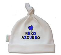 Zigozago - Chapeau en Coton Fait Main pour Nouveau-né avec Cuore Nero Azzurro brodé - Taille 6-12 Mois