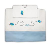 Zigozago - Ensemble Set Complet 3 Pieces Parure de Petit lit literie pour bébé - Drap de Berceau en Piquet de Coton Fait Main avec Broderie Avion - Couleur: Bleu