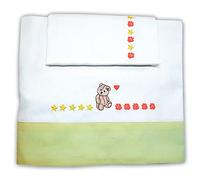 Zigozago - Ensemble Set Complet 3 Pieces Parure de Petit lit literie pour bébé - Drap de Berceau en Piquet de Coton Fait Main avec Broderie Petit Ours- Couleur: Rose