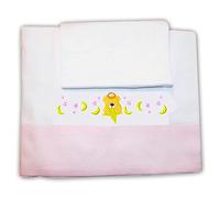 Zigozago - Ensemble set complet 3 pieces parure de petit lit literie pour bébé - Drap de coton piqué fait main pour lit de bébé avec broderie Ours - Couleur: Bleu