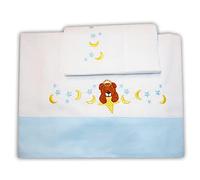 Zigozago - Ensemble set complet 3 pieces parure de petit lit literie pour bébé - Drap de coton piqué fait main pour lit de bébé avec broderie Ours - Couleur: Jaune