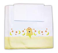 Zigozago - Ensemble Set Complet 3 Pieces Parure de Petit lit literie pour bébé - Drap de Coton piqué Fait Main pour lit de bébé avec Broderie Ours - Couleur: Rose