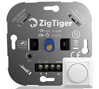 Zigtiger Interrupteur de gradation des LED, gradateur rotatif encastré pour LED et halogène 3-100 W, sans griffes de serrage, 3 ans de garantie, blanc
