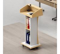 ZIGTUEI Podium, Pupitre De Conférence, roulettes Pivotantes À 360°, Grand Espace De Rangement, Pupitre De Salle De Classe Portable sur Pied, pour Église, Bureau, Séminaire(Brown)