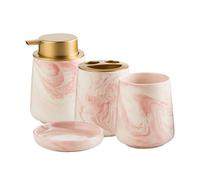 ZIGUIhsou-11 Distributeur de Savon Distributeur de Savon en céramique à Motif marbre, Ensemble Quatre pièces, Articles Toilette Salle Bain légers et Luxueux(Pink)