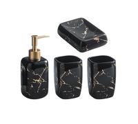 ZIGUIhsou-11 Distributeur de Savon Ensemble d'accessoires de Salle Bain 4 pièces Comprenant: Un Distributeur Savon, des gobelets for Bouche et Porte-Savon(Noir)