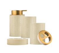 ZIGUIhsou-11 Distributeur de Savon Ensemble de Salle Bain créatif en céramique, Comprenant Un Distributeur Savon, gobelet for Bouche et Porte-Savon(Beige)