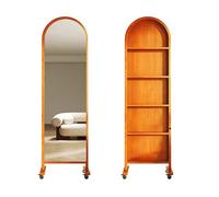 ZIGUIhsou-11 Porte-revues sur pied Présentoir de magazines rétro sur pied, support de rangement for livres, journaux, miroir mobile rotatif pleine longueur Porte-journaux(Cherry)