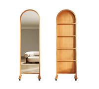 ZIGUIhsou-11 Porte-revues sur pied Présentoir de magazines rétro sur pied, support de rangement for livres, journaux, miroir mobile rotatif pleine longueur Porte-journaux(Natural)