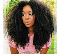 ZigZag Hair Perruque afro bouclée avec dentelle frontale pour femme noire, cheveux humains brésiliens pré-épilés, densité 130 % avec cheveux de bébé (40,6 cm, densité de 150 %)