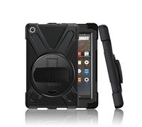 ZiHang Amazon Fire 7 2019/2017 Coque, [résistant aux Chocs] Hybride Housse Trois Couche Robuste Intégrale de Protection avec 360 Rotatif Support dragonne pour Amazon Fire 7 2019/2017 (Noir)
