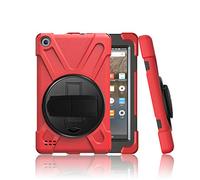 ZiHang Amazon Fire 7 2019/2017 Coque, [résistant aux Chocs] Hybride Housse Trois Couche Robuste Intégrale de Protection avec 360 Rotatif Support dragonne pour Amazon Fire 7 2019/2017 (Rouge)