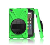 ZiHang Amazon Fire 7 2019/2017 Coque, [résistant aux Chocs] Hybride Housse Trois Couche Robuste Intégrale de Protection avec 360 Rotatif Support dragonne pour Amazon Fire 7 2019/2017 (Vert)