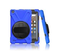 ZiHang Amazon Fire 7 2019/2017 Coque, [résistant aux Chocs] Hybride Housse Trois Couche Robuste Intégrale de Protection avec 360 Rotatif Support dragonne pour Amazon Fire 7 2019/2017 (Bleu)