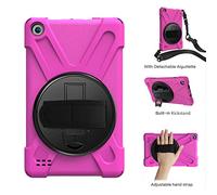 ZiHang Amazon Fire 7 2019/2017 Coque, [résistant aux Chocs] Trois Couche Heavy Duty Coque de Protection intégrale avec Support dragonne et Une bandoulière pour Amazon Fire 7 2019/2017 (Rose Rouge)