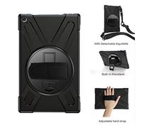 ZiHang Coque Antichoc pour Amazon Fire HD 10 2019/2018/2017, Housse de Protection Robuste à Rotation avec Béquille Bandoulière Réglable, pour Amazon Fire HD 10 2019/2018/2017 (Noir)