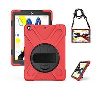 ZiHang Coque Antichoc pour iPad 10.2 2019, Housse de Protection Robuste à Rotation avec Béquille Bandoulière Réglable, pour iPad 10.2 2019 (Rouge)