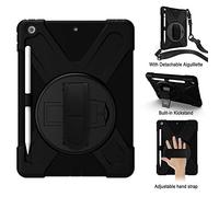 ZiHang Coque Antichoc pour iPad 10.2 2019, Housse de Protection Robuste à Rotation avec Béquille Bandoulière Réglable, pour iPad 10.2 2019 (Noir)