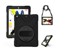 ZiHang Coque Antichoc pour iPad 10.2 2019, Housse de Protection Robuste à Rotation avec Béquille Bandoulière Réglable, pour iPad 10.2 2019 (Noir)