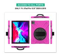 ZiHang Coque Antichoc pour iPad Pro 12.9 2018/2020, Housse de Protection Robuste à Rotation avec Support Fonction et Dragonne pour iPad Pro 12.9 2018/2020 (Rose Rouge)