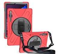 ZiHang Coque Antichoc pour Samsung Galaxy Tab S7 Plus 12.4 T970 T975, Housse de Protection Robuste à Rotation avec Béquille, Bandoulière Réglable, Porte-Crayon, pour Galaxy Tab S7 Plus 12.4" (Rouge)