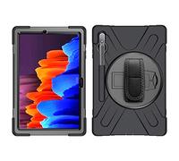 ZiHang Coque Antichoc pour Samsung Galaxy Tab S7 Plus 12.4 T970 T975, Housse de Protection Robuste à Rotation avec Support Fonction, Dragonne et Porte-Crayon pour Galaxy Tab S7 Plus 12.4" (Noir)