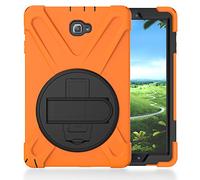 ZiHang Coque de Protection pour Galaxy Tab A 10.1, Heavy Duty Full-Body Rugged PC Coque en Silicone Portable Support intégré/Sangle pour Samsung Galaxy Tab A 10.1 P580 / P585 (Orange)