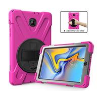 ZiHang Coque de Protection pour Galaxy Tab A 8.0, Heavy Duty Full-Body Rugged PC Coque en Silicone Portable Support intégré/Sangle pour Samsung Galaxy Tab A 8.0 T387 2018 (Rose Rouge)