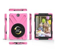 ZiHang Coque de Protection pour Galaxy Tab A 9.7, Heavy Duty Full-Body Rugged PC Coque en Silicone Portable Support intégré/Sangle pour Samsung Galaxy Tab A 9.7 T550 / T555 (Rose)